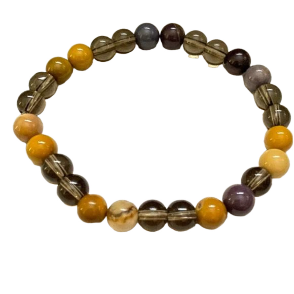 7.5" Mookite & Smokey Topaz Gemstone Crystal Beaded Handcrafted Bracelet